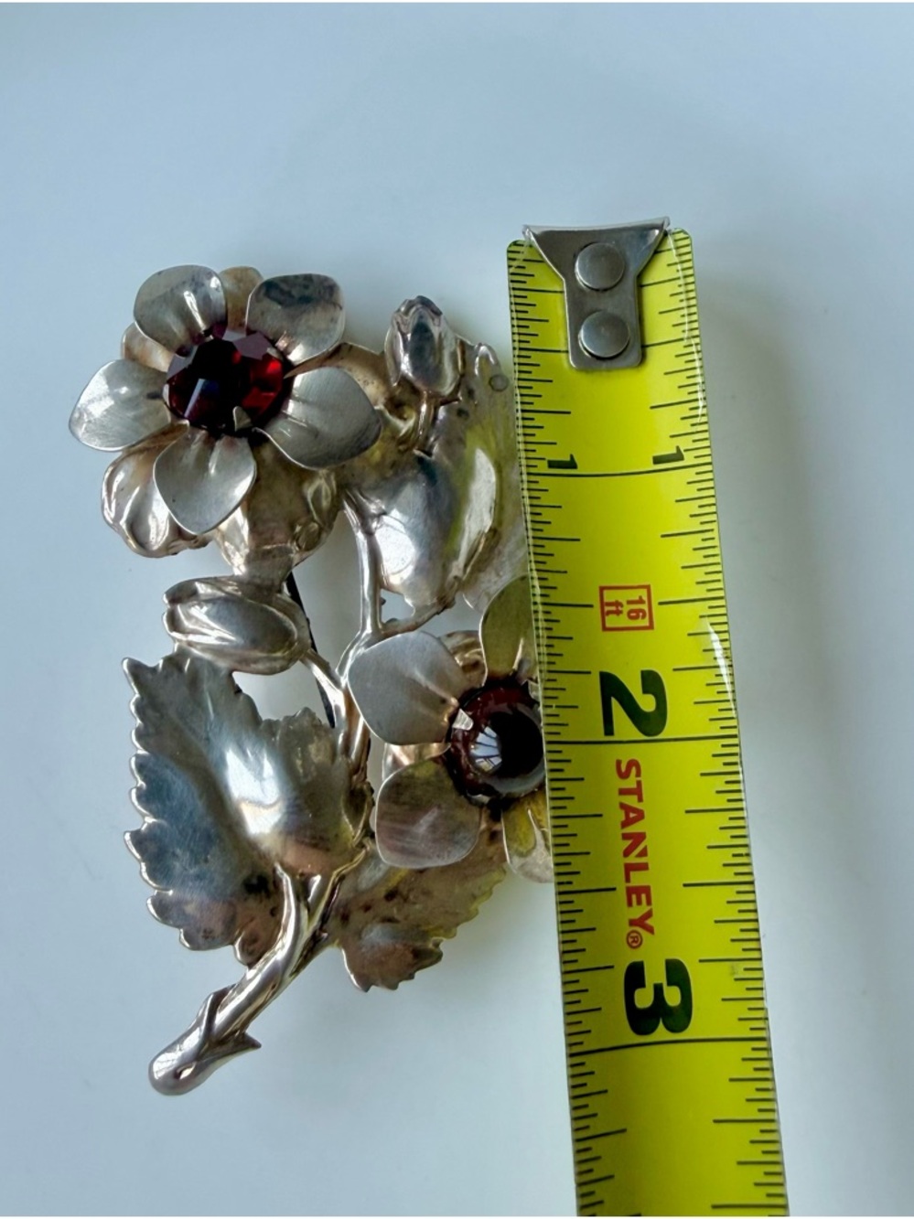 Vintage Gold Over Sterling Silver Large Red Cabochon Floral Bouquet Brooch Pin - Picture 15 of 16